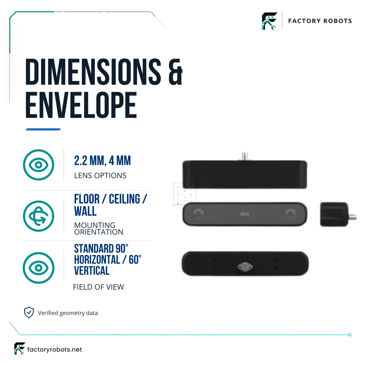 Stereolabs ZED X — stereo vision camera — dimensions and working envelope